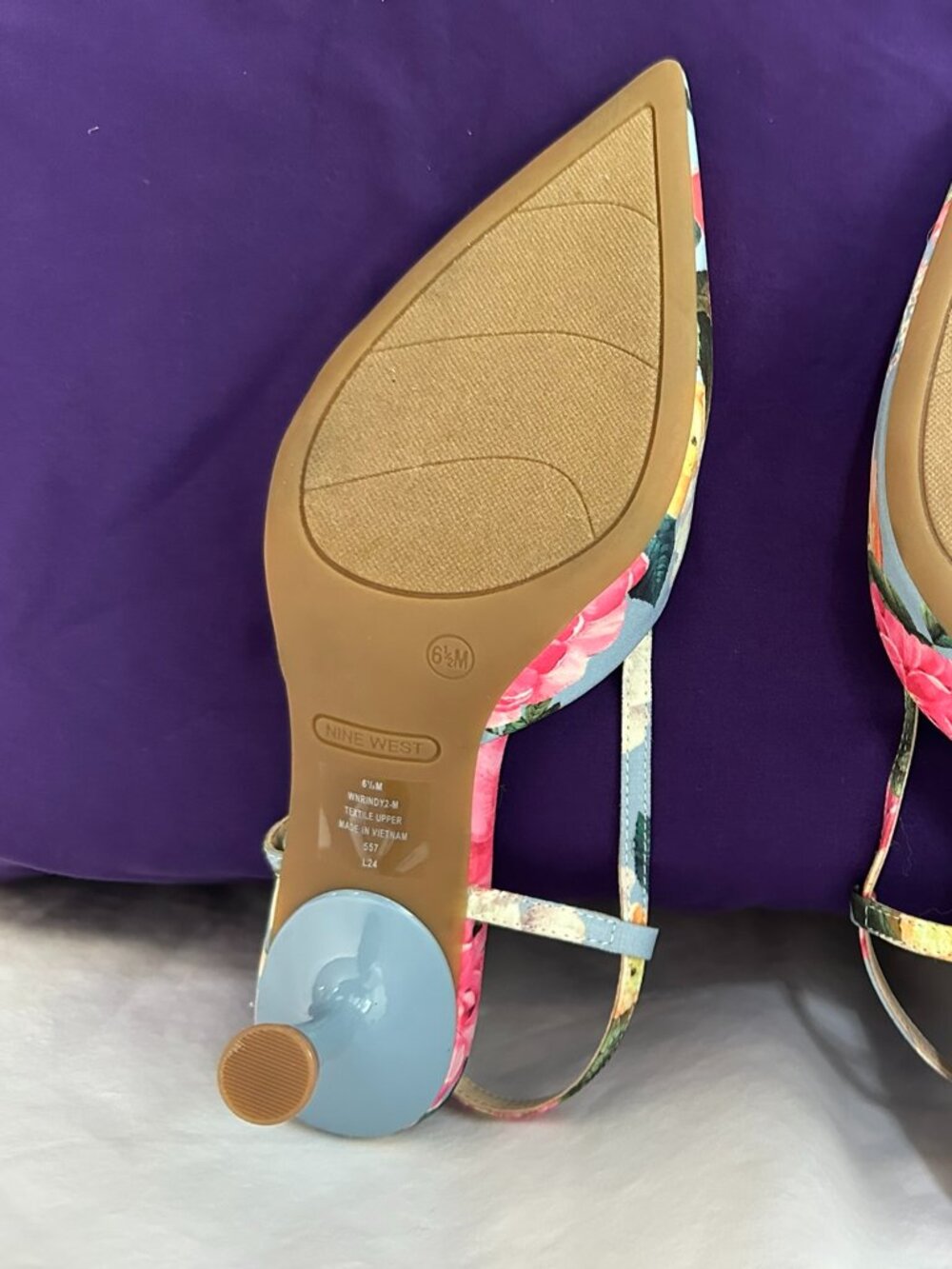 NWOT Nine West Floral Pointed Toe Slingback Kitten Heels - Picture 7 of 12